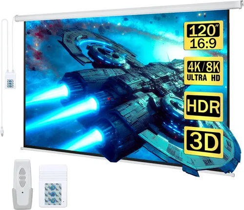 Vista 10 de Kayle Pantalla de proyector motorizada de 110 pulgadas, pantalla de proyección automática diagonal eléctrica, pantalla de películas HD para cine
