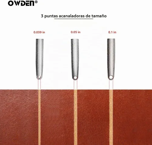 Vista 2 de OWDEN Herramienta profesional de cuero ajustable de 3 tamaños. 3 puntas de tamaño, 0.04 in, 0.05 in, 0.1 in, hoja de acero inoxidable, tratada