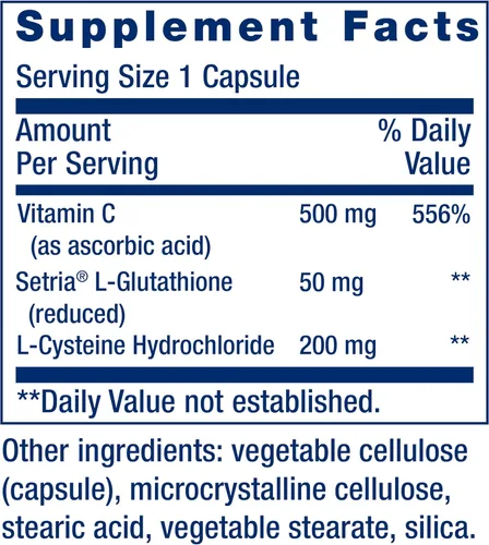 Vista 3 de Life Extension Glutatión, cisteína y C, 500 mg de vitamina C, potente suplemento antioxidante para apoyar la salud del hígado, sin gluten, sin OMG