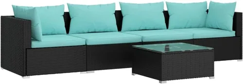 Vista 27 de 3-Piece Modular PE Rattan Sofa Set, Black 3-Seater Patio Couch