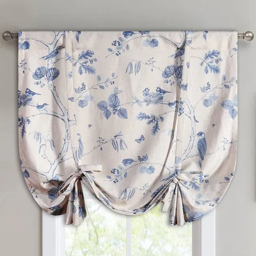 Vista 19 de VOGOL Cenefa de estilo rústico para filtrar la luz, con bolsillo para barra, cortina de cenefa de campo con estampado de pájaros para cocina, 52 x