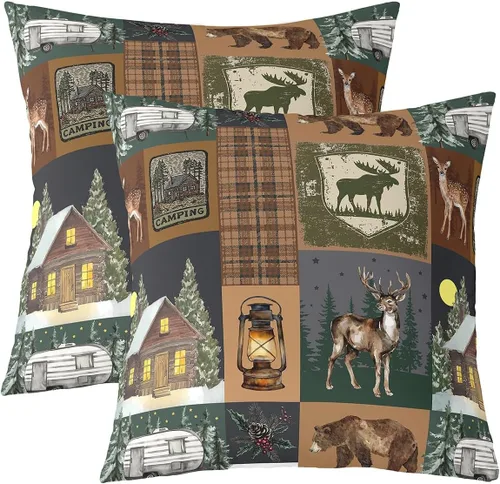 Vista 31 de Erosebridal Juego de 2 fundas de almohada occidentales de 16 x 16 pulgadas, fundas de almohada cuadradas decorativas de cuadrícula marrón retro