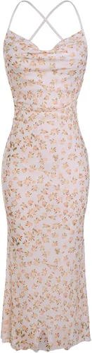 Vista 36 de SOLY HUX Vestido de malla floral para mujer, vestido largo para cóctel Estampado floral multicolor.