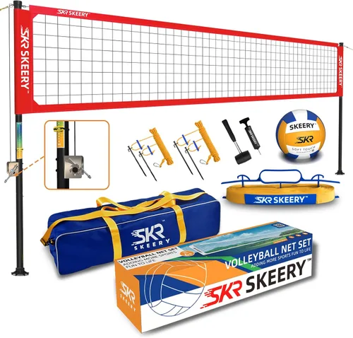 Vista 11 de SKEERY Juego de red de voleibol resistente al aire libre, diseño anti-hundimiento, postes de aluminio ajustables, red de voleibol portátil para Azul