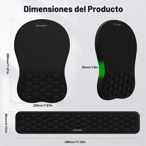 Vista 7 de TECKNET Alfombrilla ergonómica para mouse con reposamuñecas, teclado y alfombrilla de mouse con soporte para muñeca, diseño de masaje que alivia