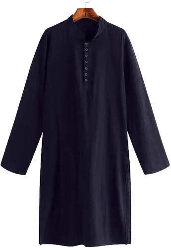 Vista 2 de Taoliyuan Camisetas largas árabes de Abaya Thobe para hombre, cuello con bandas de caftán Henley
