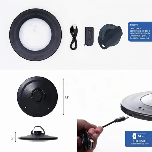 Vista 2 de Luces de sombrilla con control remoto, luces de sombrilla voladizas recargables para patio con 3 modos de brillo, para sombrilla de patio compensada