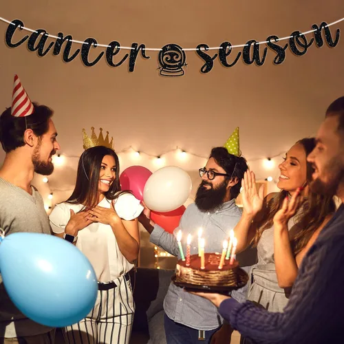 Vista 5 de Cartel de la temporada de cáncer, cartel negro con purpurina de feliz cumpleaños, gran energía contra el cáncer, 12 constelaciones del zodiaco tema