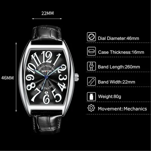 Vista 6 de RORIOS Reloj automático para hombre, reloj mecánico con correa de cuero, impermeable, luminoso, para hombre