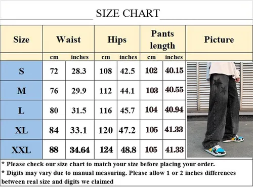 Vista 6 de Pantalones de mezclilla Y2K para hombre, estilo vintage, hip hop, holgados, rectos, tela de araña, con gráficos de estrellas, pantalones