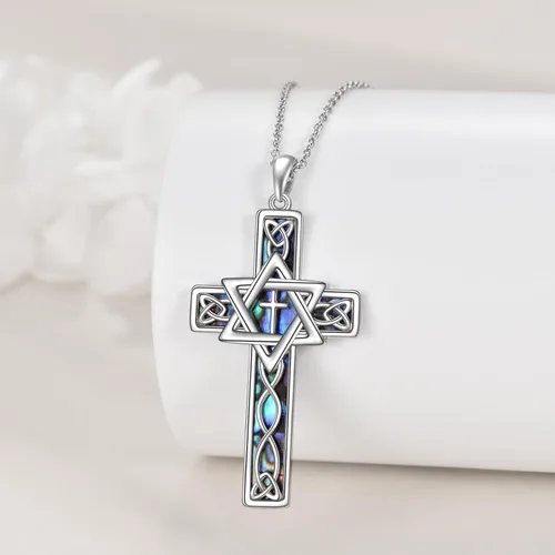 Vista 4 de CRMAD Collares de cruz para mujer de plata de ley para mamáhermanapiedra lunarceltacladdagh collares regalos para mamá mujer