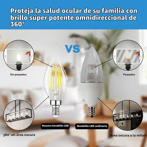 Vista 6 de TOBUSA Bombillas LED para candelabros E12, bombillas de araña de filamento 5000K Blanco luz día