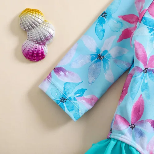 Vista 103 de Traje de baño de una pieza con cremallera de manga larga para bebé niña con gorro