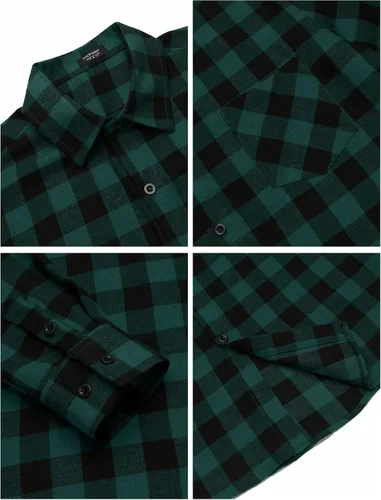 Vista 5 de COOFANDY Camisas de franela a cuadros de manga larga con botones para hombre