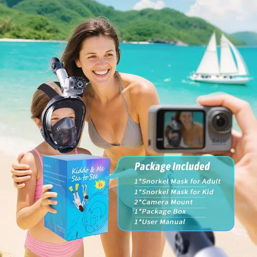 Vista 3 de Greatever G2 Adults Kids Full Face Snorkel Mask 2 Pcs,Snorkeling Gear with Latest Dry Top System,Foldable 180 Degree Panoramic View,Safe