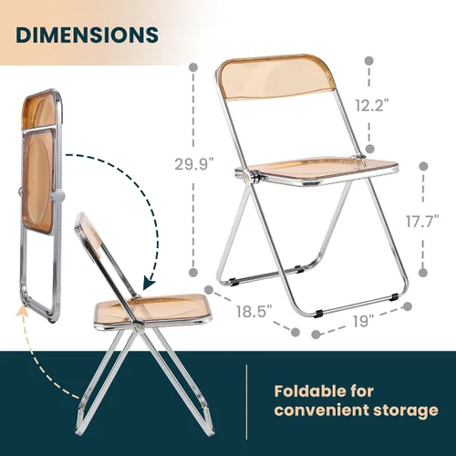 Vista 3 de LeisureMod Lawrence - Silla plegable de acrílico transparente moderna con marco de metal, asiento transparente que ahorra espacio para comedor