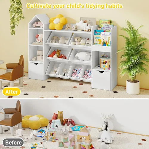Vista 6 de Vabches Organizador de juguetes para niños con 8 cubos de juguetes extraíbles, organizadores de almacenamiento de juguetes de 4 niveles con 4 cubos