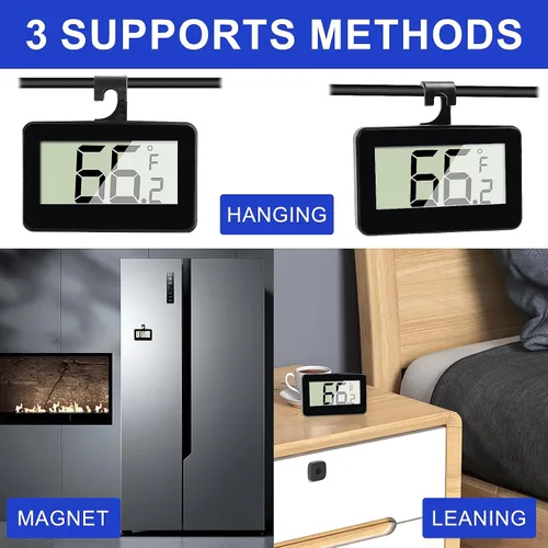 Vista 4 de Termómetro digital para nevera y nevera, 2 unidades, termómetro de habitación con gancho, pantalla LCD grande °C/°F convertible con gancho