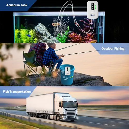 Vista 7 de AquaMiracle Bomba de aire portátil de acuario alimentada por batería de litio para pecera, aireador recargable por USB para pesca al aire libre