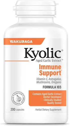 Vista 9 de Kyolic Fórmula 103 de extracto de ajo envejecido, apoyo inmunológico*, 100 cápsulas Bioavailable Blend with Mushroom Complex, Astragalus, Olive