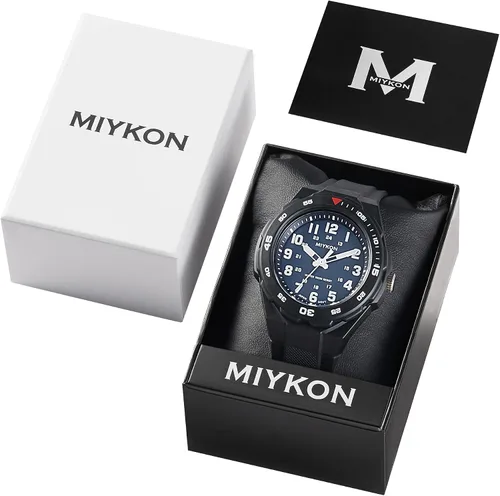 Vista 8 de Miykon Black Analog Sports Dive Watches for Men 100M Waterproof Watch with Rotating Bezel, Tactical Swiss Army Field Watch with Military Time