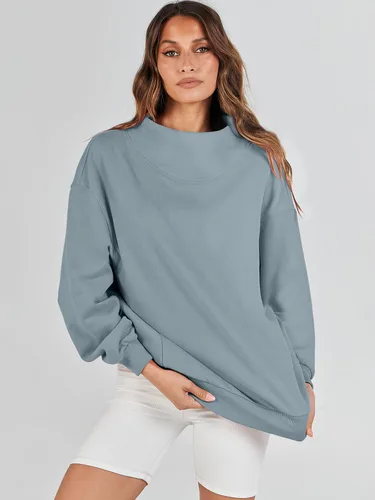 Vista 4 de ANRABESS - Sudaderas de gran tamaño para mujer, cuello alto, manga larga, sudaderas con capucha, tops 2024 de moda de otoño