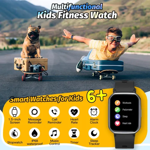 Vista 3 de Reloj inteligente para niñas, IP68, impermeable, reloj rastreador de actividad física con cara DIY de 1.5 pulgadas, monitor de sueño de frecuencia