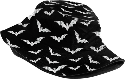 Vista 2 de Sombrero gótico gótico de pescador, sombrero de pescador, calavera de terror, murciélagos, sombreros de pescador, sombrero de sol para pesca