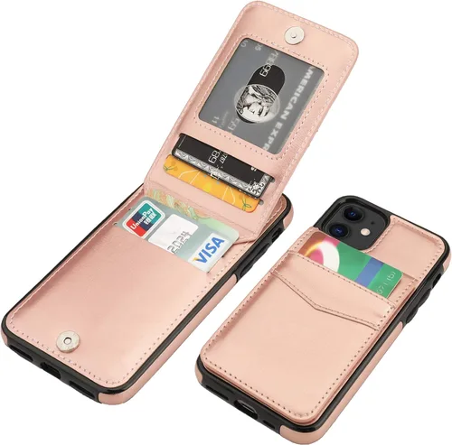 Vista 18 de KIHUWEY - Funda tipo cartera para iPhone 11, tarjetero con soporte, color negro Ranuras para tarjetas de crédito, soporte, piel sintética