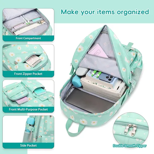 Vista 3 de Daisy - Mochila escolar para niñas, con lonchera, juego de bolsa de libros, mochilas para adolescentes y niñas