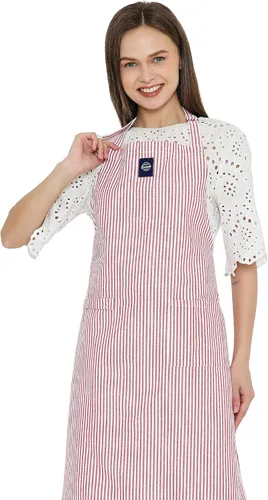 Vista 9 de Encasa XO Delantales de cocina de algodón para mujeres y hombres con bolsillo y bucle para toalla, correa ajustable para cuello y espalda