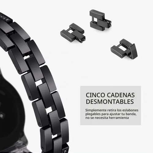 Vista 4 de Surace Galaxy Watch 40mm Correa con enlaces de diamantes brillantes para mujer - Negro
