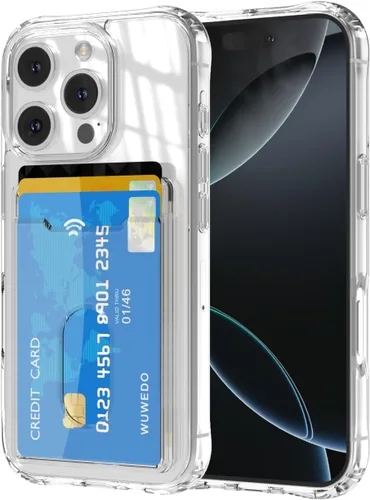 Vista 17 de 【Actualización】 Funda tipo cartera transparente para iPhone 13, antiamarilleo, delgada, parachoques de TPU + funda trasera de policarbonato con 2