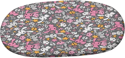 Vista 3 de Mantel ovalado ajustable para mesa de patio, con bordes elásticos de poliéster, diseño de conejitos y nubes Kawaii con bonitos estampado