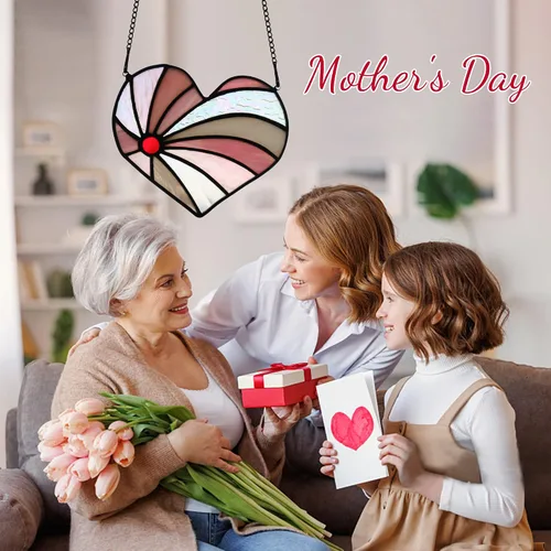 Vista 8 de Atrapasoles con forma de corazón para colgar ventanas, regalo de cumpleaños en forma de corazón para abuela, tía, hermana, padres, para mujeres