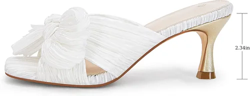 Vista 4 de Coutgo Sandalias de tacón con lazo para mujer, tacones plisados con lazo, puntera cuadrada abierta, lindos tacones de gatito, zapatos de vestir