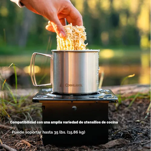 Vista 3 de Coghlan's Estufa de Campamento Plegable Portátil – Estufa de Cocina Compacta y Ligera de Acero para Camping, Mochilero, Senderismo o Uso