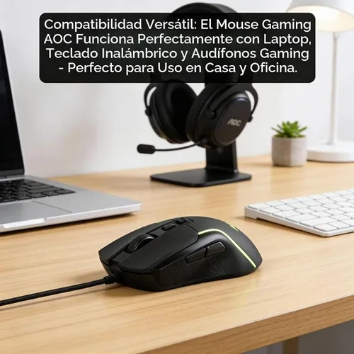 Vista 8 de Ratón ergonómico con cable AOC RGB para juegos, ratón con cable programable