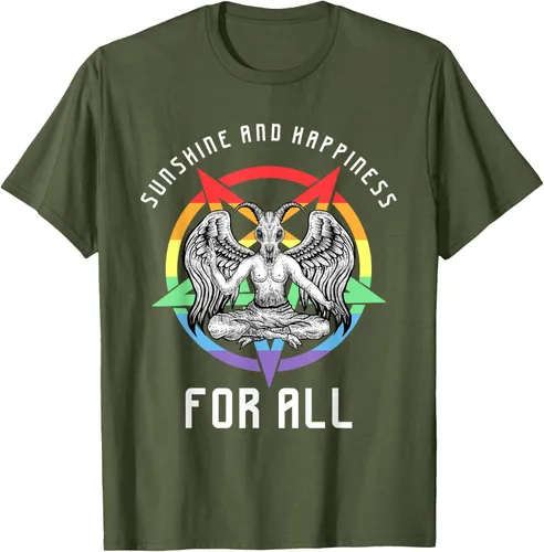 Vista 37 de Funny Sunshine and Happiness for All LGBT Gay Pride Baphomet Camiseta Negro