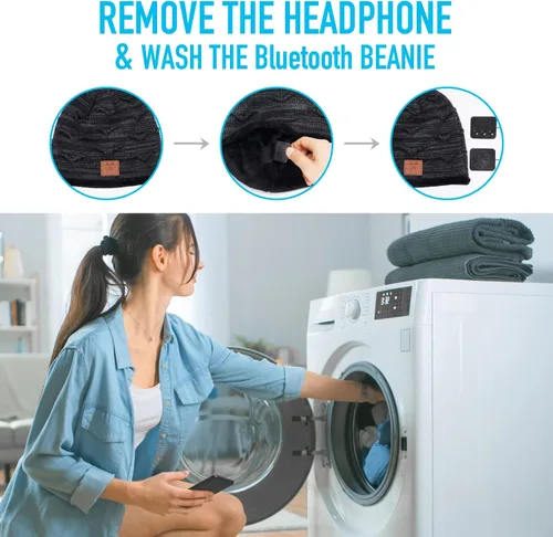 Vista 7 de Gorro Bluetooth de Pompón de HIGHEVER para Hombres y Mujeres V5.0, Relleno de Calcetas Navideñas, Inalámbrico, Gorro Musical con Altavoz