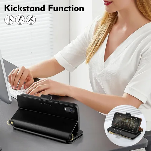 Vista 7 de Antsturdy Funda compatible con iPhone XR tipo cartera para mujer, bloqueo RFID, de piel sintética, funda cruzada para teléfono, con cremallera
