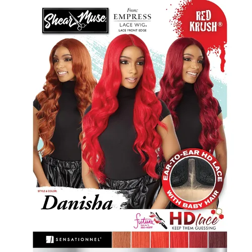 Vista 8 de Sensationnel Peluca de encaje Shear Muse – Danisha Deep Laceparting atada a mano lista para usar unidades sintéticas prediseñadas (1 JETBLACK)