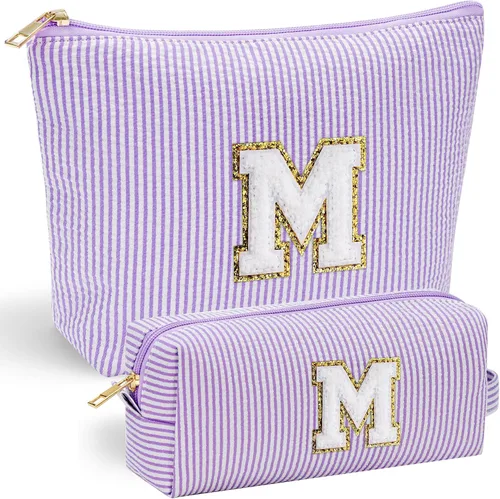 Vista 38 de YOOLIFE Regalos del Día de la Madre para Mujeres, Bolsa de Maquillaje con Iniciales, Bolsa de Maquillaje para Viaje, Bolsa de Maquillaje Negro