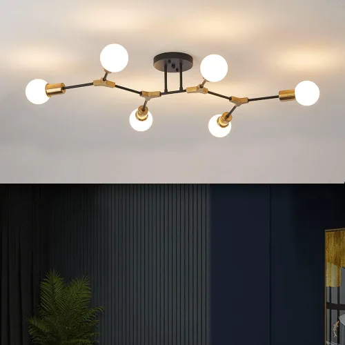Vista 11 de Lámpara de techo moderna semiempotrada, lámpara de 4 luces de mediados de siglo para comedor, dormitorio, cocina, vestíbulo, entrada, pasillo