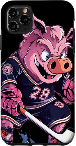 Vista 11 de iPhone 15 Pig Ice Hockey Player Hockey Stick Goalkeeper Case
