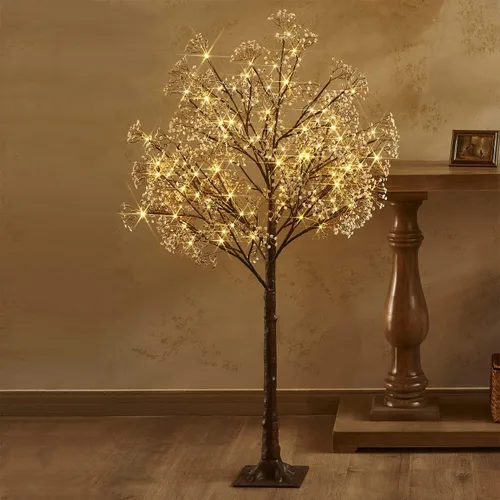 Vista 9 de LITBLOOM Árbol de aliento de bebé iluminado enchufable de 5 pies, 126 luces, árbol de plantas artificiales con luces para decoración de bodas