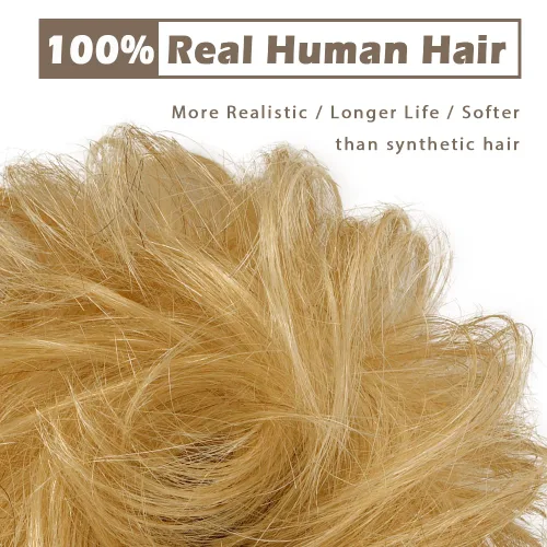 Vista 7 de BARSDAR Rubio dorado con reflejos, 2 piezas de cabello desordenado de moño + extensiones de moño de cabello humano real rubio