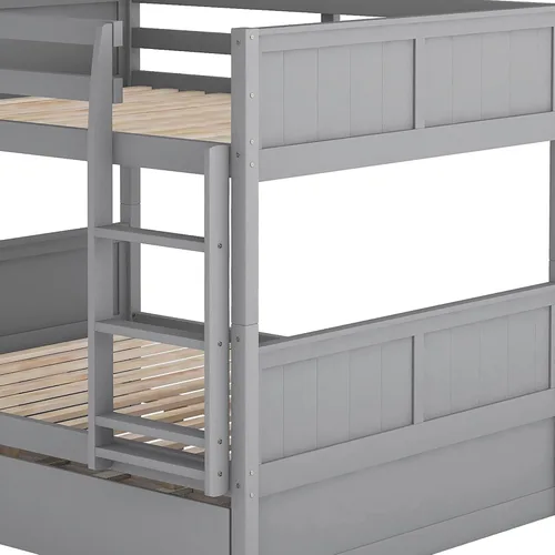 Vista 5 de SOFTSEA Litera de tamaño matrimonial sobre matrimonial con nido convertible a 2 camas con barandilla de longitud completa y escalera, no necesita
