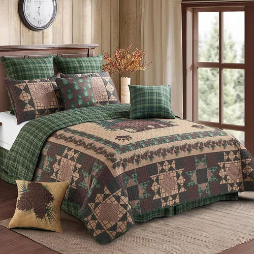 Vista 18 de Virah Bella Juego de ropa de cama King Lodge de 3 piezas, juego de edredón reversible rústico con fundas de almohada decorativas, panel familiar