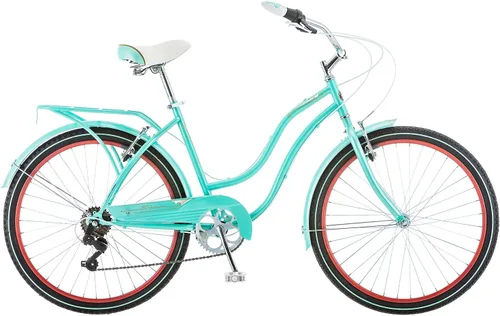 Vista 4 de Schwinn Perla Cruiser Bike, bicicleta de 26 pulgadas para mujeres y hombres, bicicleta de crucero de playa de 7 velocidades, frenos de tracción